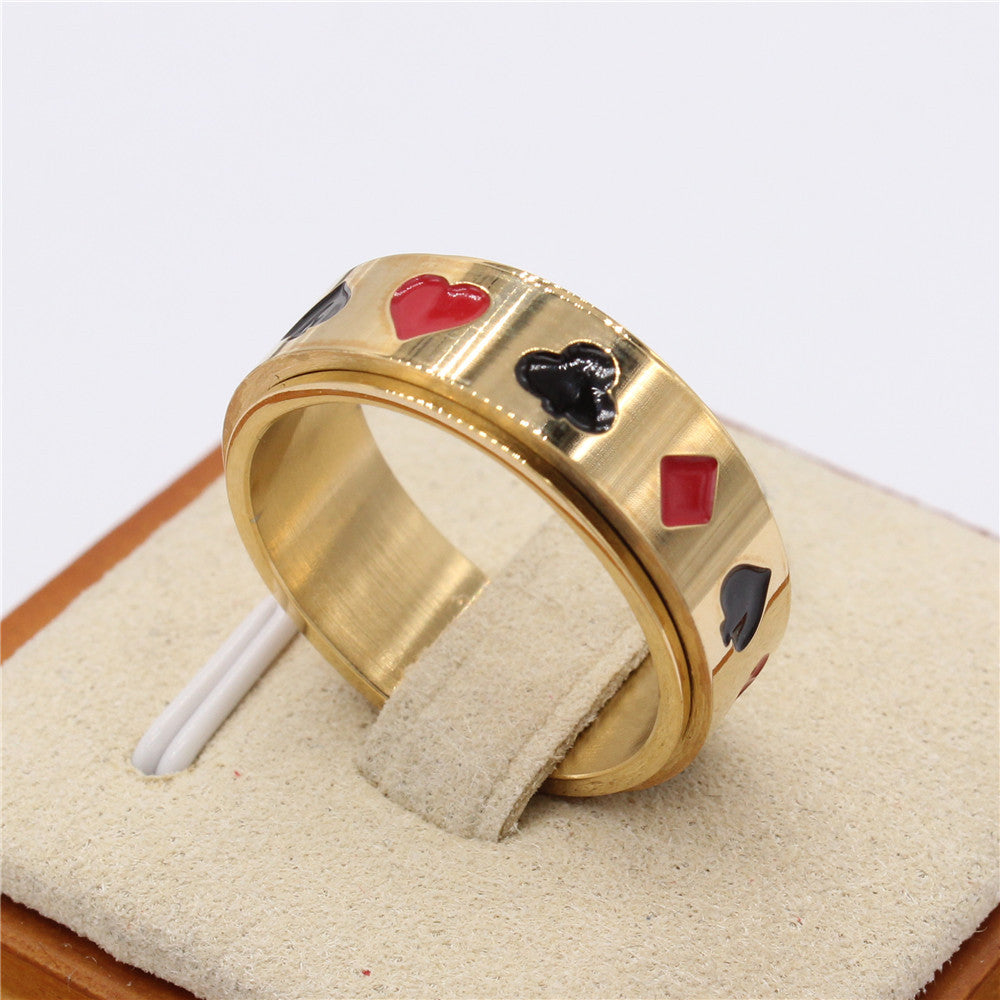 Rotating Square Card Pattern Titanium Steel Ring