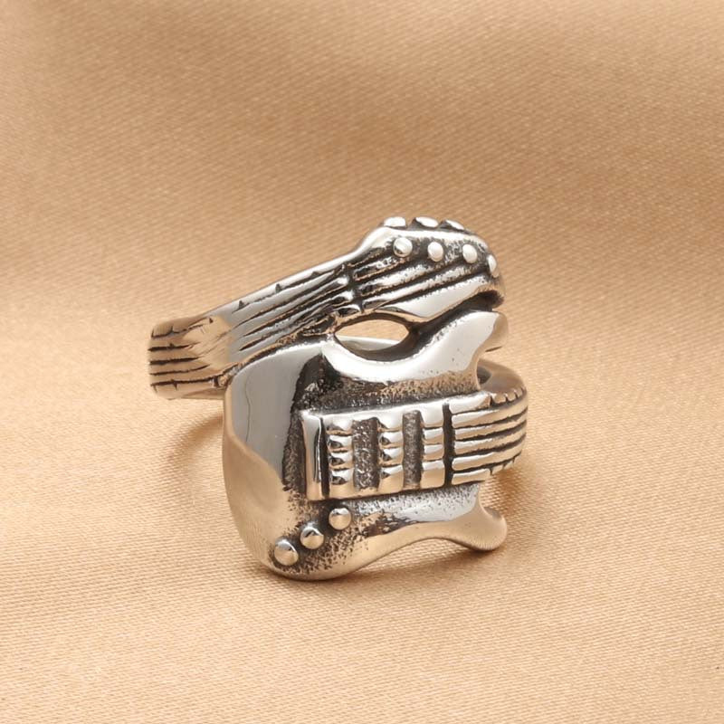 Titanium Steel Guitar Ring for Men - Retro Musical Instrument Jewelry Accessory