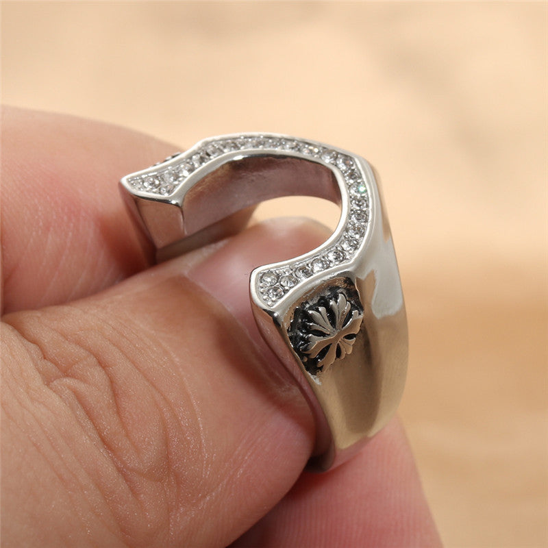 Personalized Retro Snowflake Zircon Ring for Men in Titanium Steel - Trendy Accessories