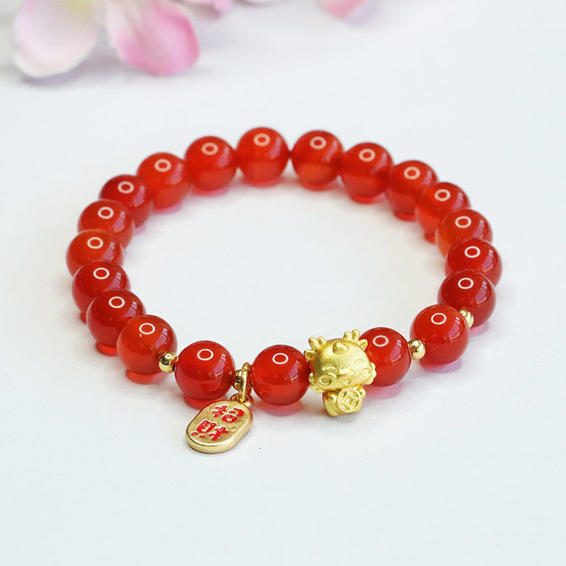 Dragon Zodiac Red Agate Bracelet for Prosperity and Luck