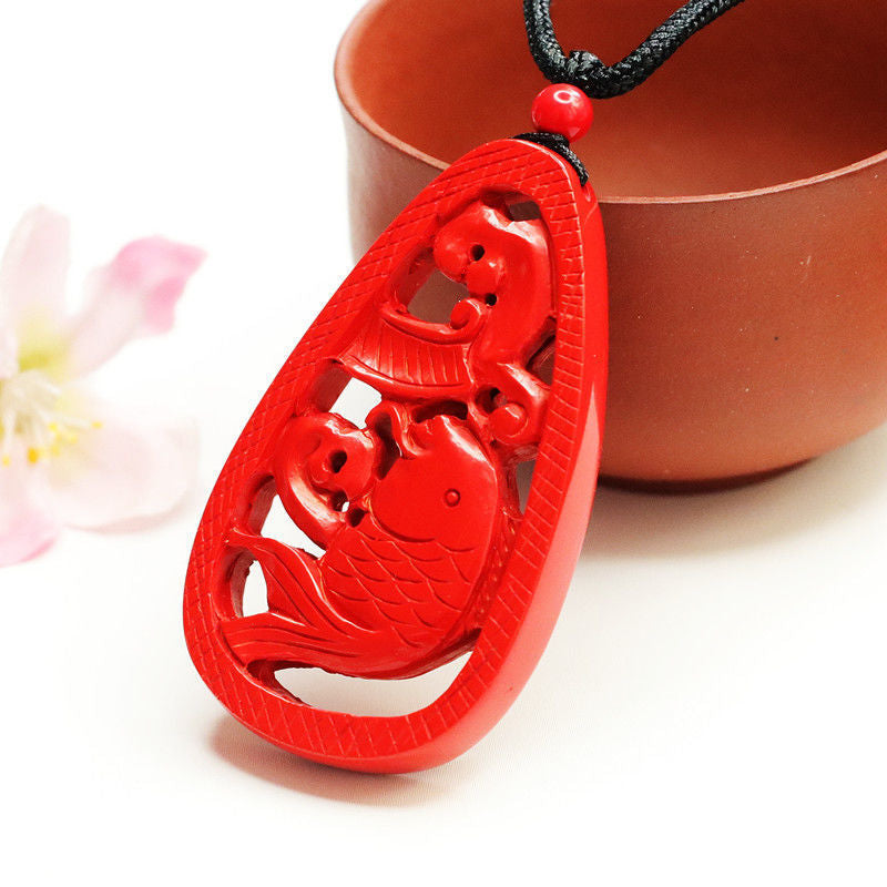 Elegant Vermilion Sand Fish Pendant with Cinnabar Stone