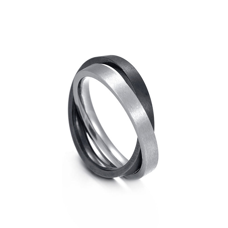 Two-Tone Double-Engraved Titanium Steel Men's Ring with Long-Lasting Vacuum Plating