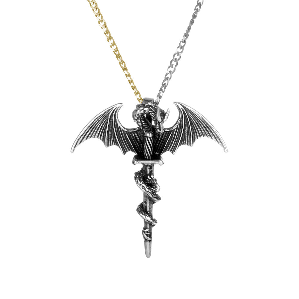 Personalized Retro Pterosaur Sword Pendant Necklace in Titanium Steel for Men