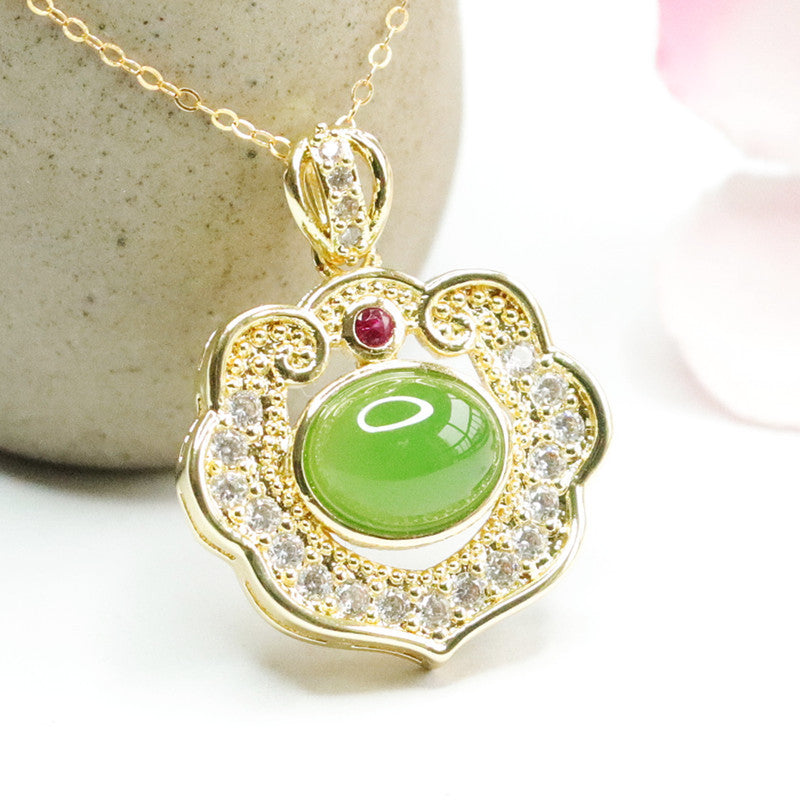 Hetian Jade Ruyi Necklace with Zircon Accents