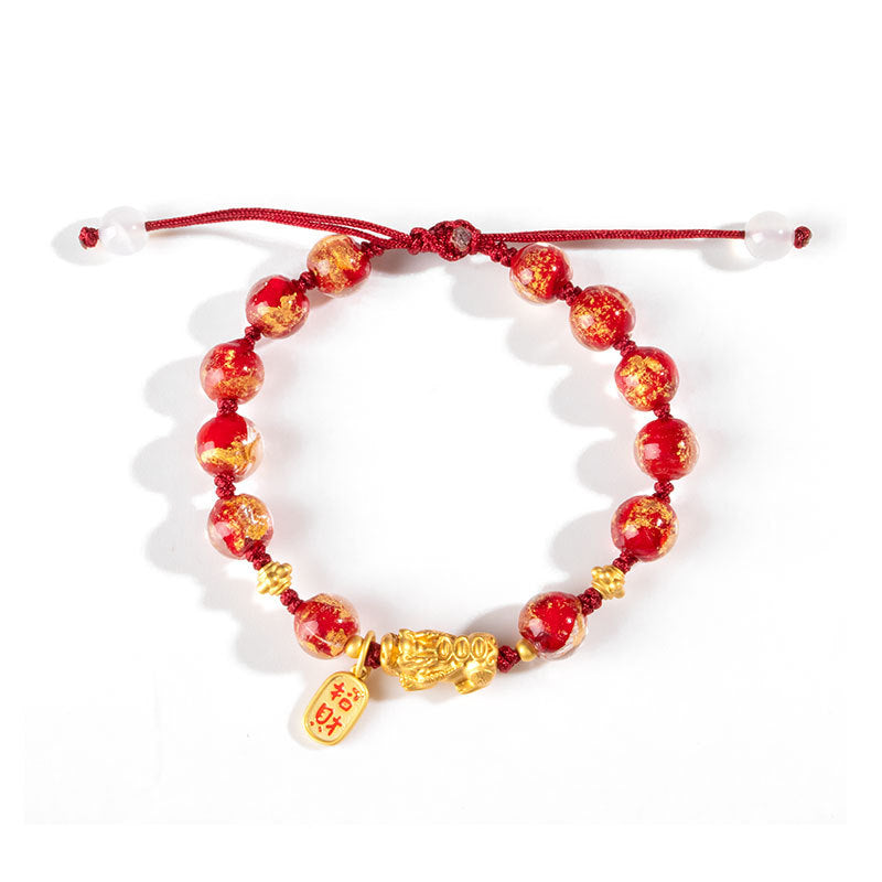 Fortune's Favor Sterling Silver Pixiu Jinbao Red Rope Bracelet