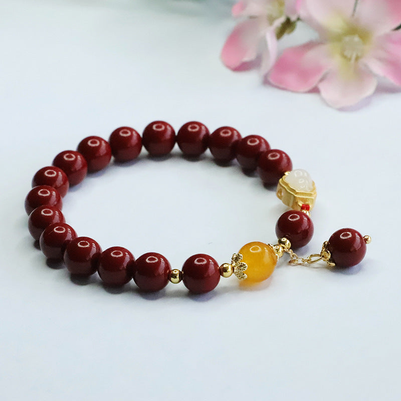 Gourd and Jade Sterling Silver Bracelet with Cinnabar Stones