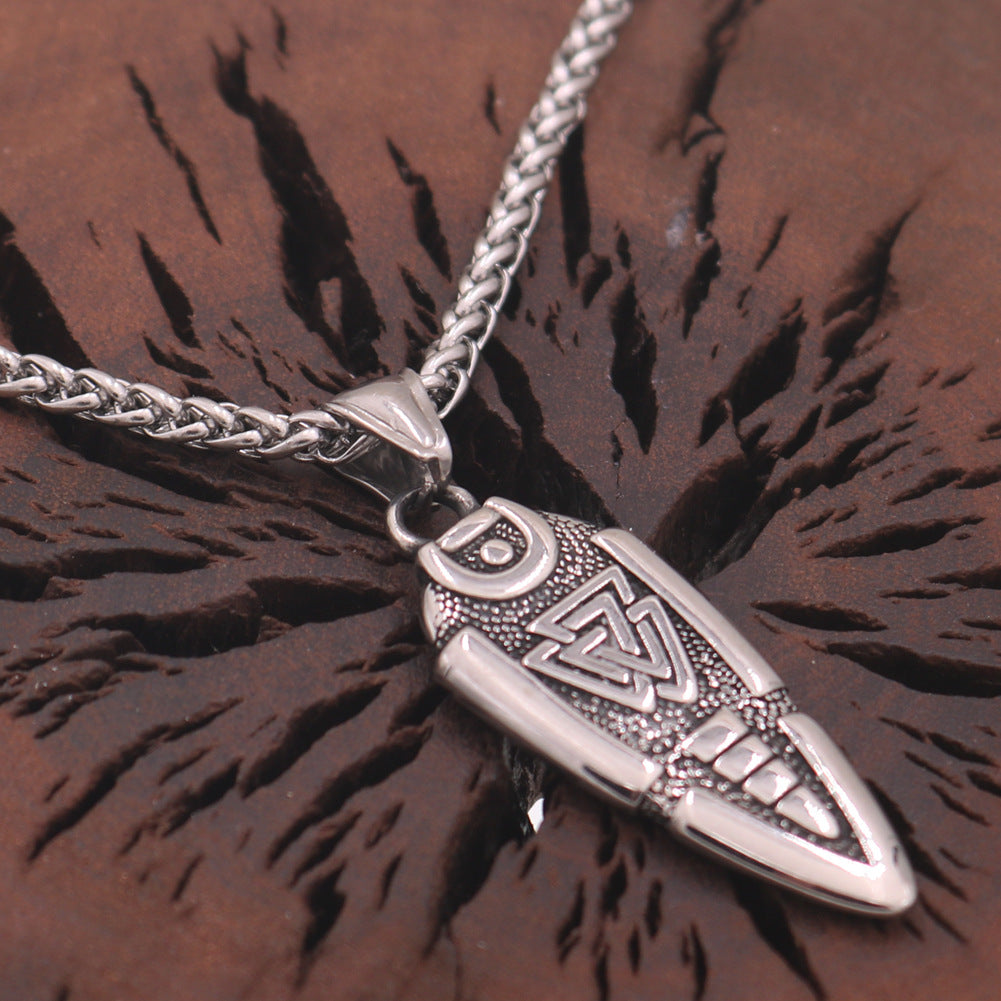 Warrior's Rune Protector Titanium Necklace for Men with Crow Pendant