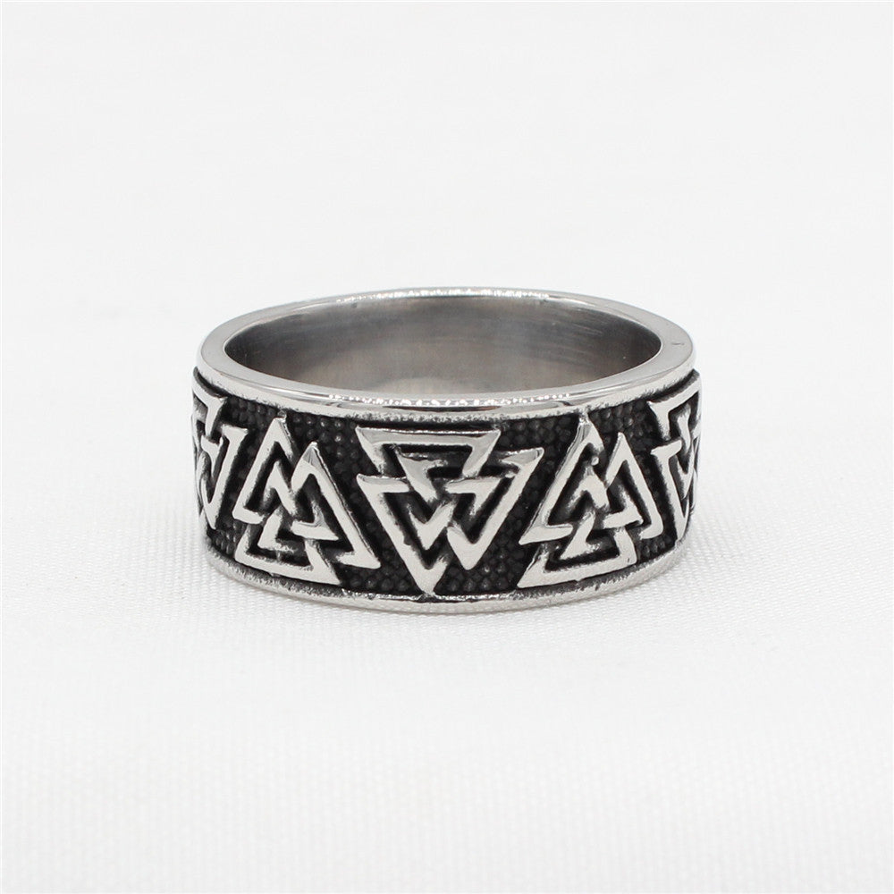 Personalized Retro Viking Triangle Men's Titanium Steel Ring - Wholesale Jewelry for Foreign Trade