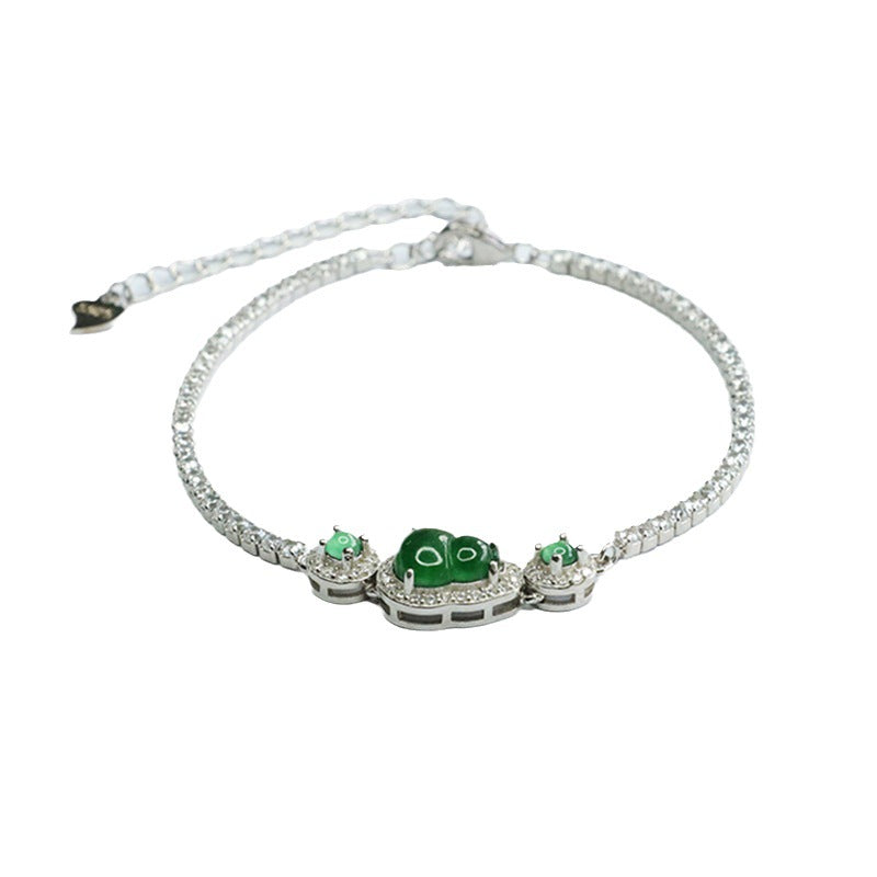 Emperor Green Gourd Jade Bracelet with Sterling Silver