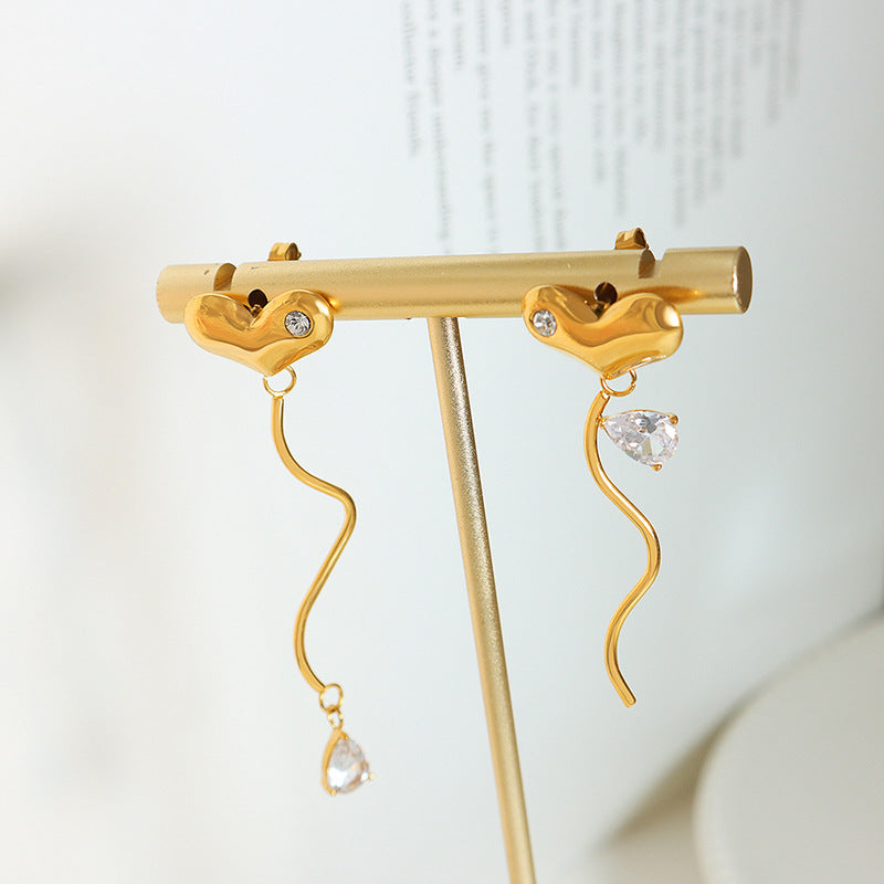 Korean Instagram-Inspired Love Peach Heart Earrings Set with Zircon Stone