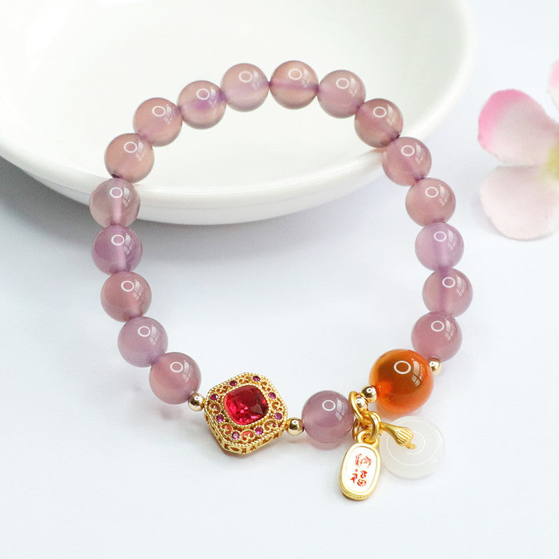 Purple Chalcedony and Red Agate Bracelet