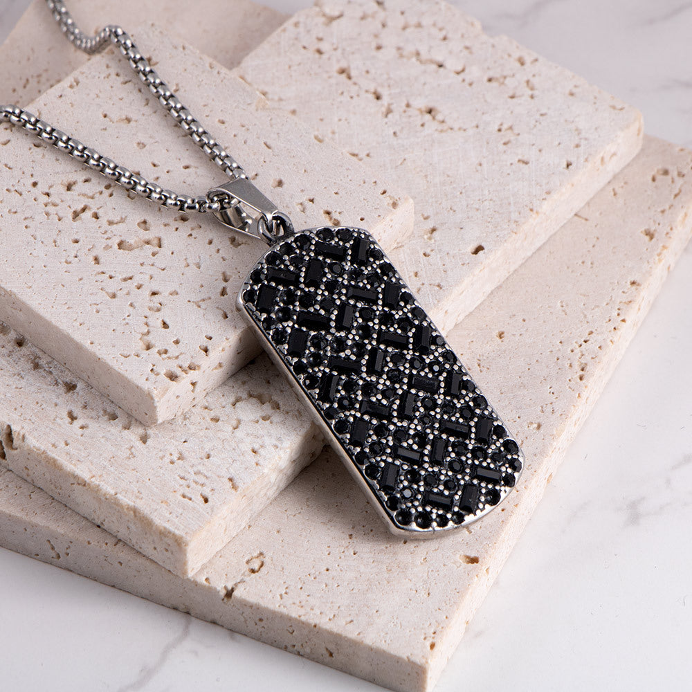 Trendy Hip-Hop Black Zircon Titanium Steel Pendant Necklace for Men