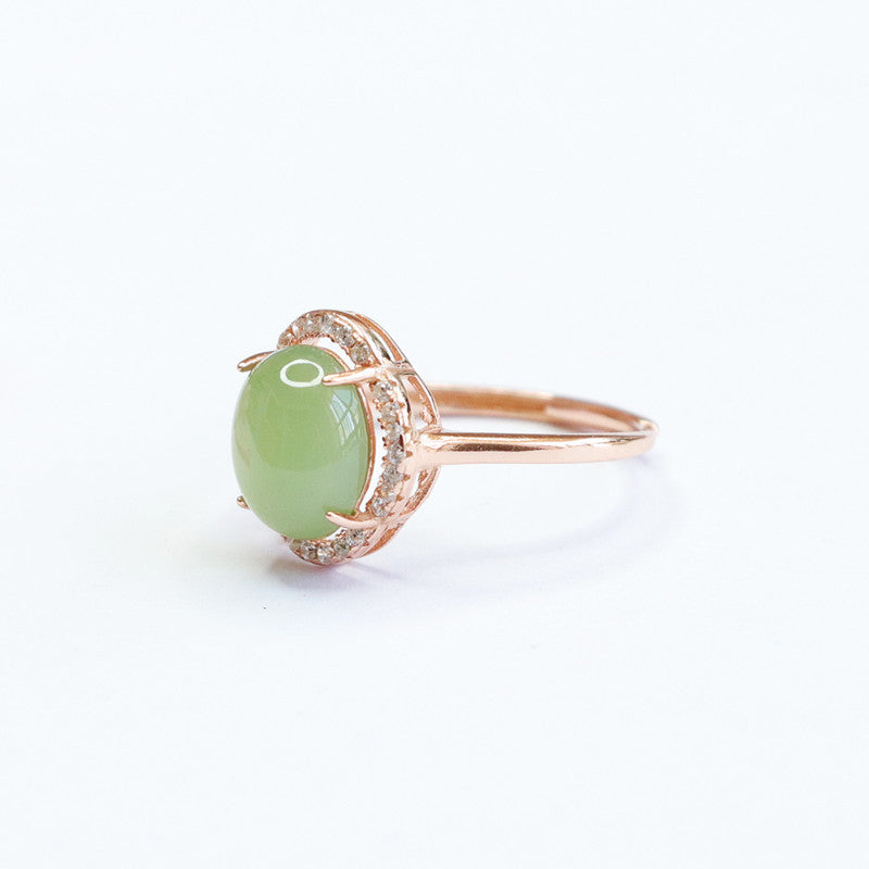 The Fortune's Favor Collection: Sterling Silver Petal Zircon Ring with Hetian Jade