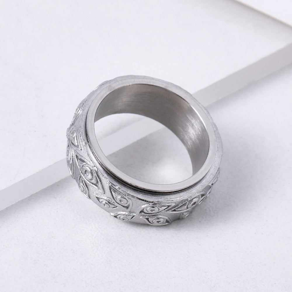 Wholesale Personalized Retro Men's Rotating Titanium Steel Ring in European and American Foreign Trade Jewelry Market