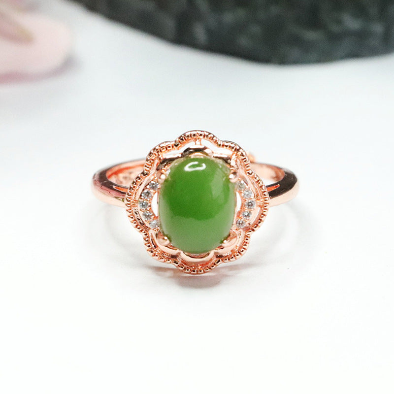 Elegant Retro Hetian Jade Petal Ring with Sterling Silver