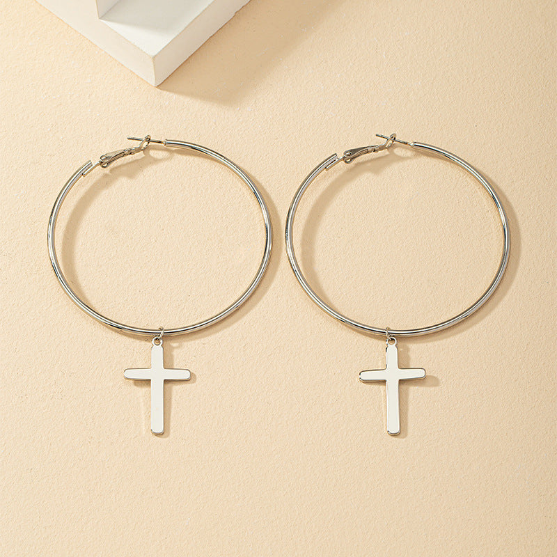 Exaggerated Circle Cross Earrings with Simple Tempting Design - Vienna Verve Collection