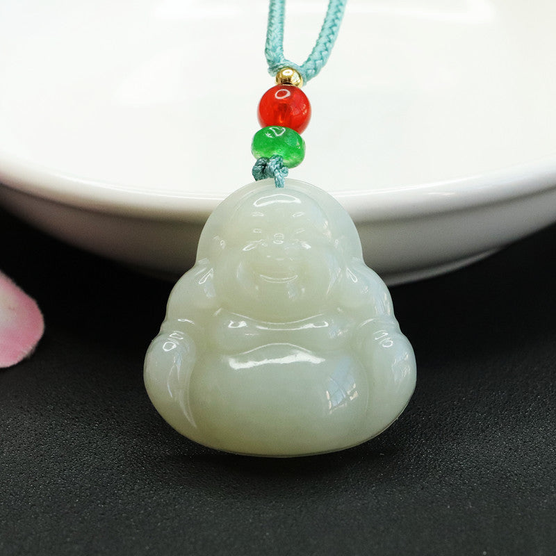 Jewelry Piece: Handcrafted Hotan Jade Buddha Pendant with Sterling Silver Chain