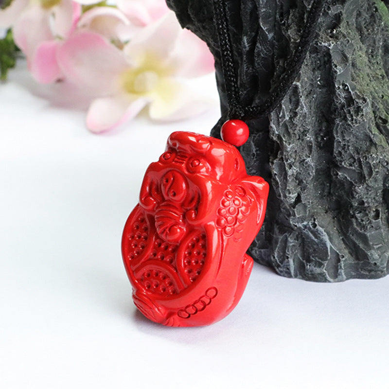 Red Sand Copper Coin Pixiu Pendant with Cinnabar Stone