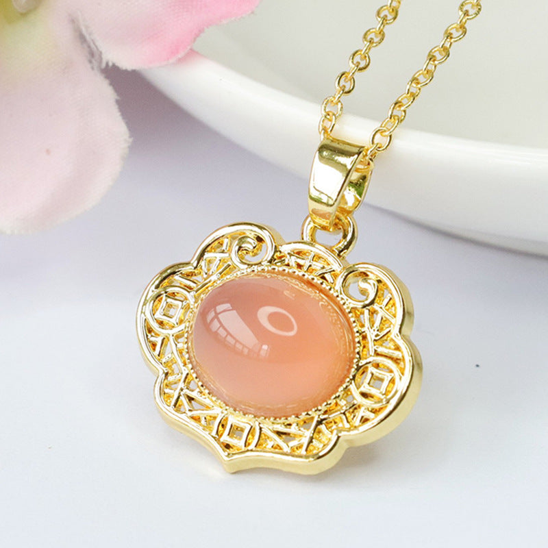 Golden Hollow Chalcedony Ruyi Oval Pendant