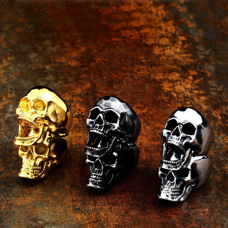 Men's Retro Titanium Steel Skull Ring - Wholesale European and American Jewelry