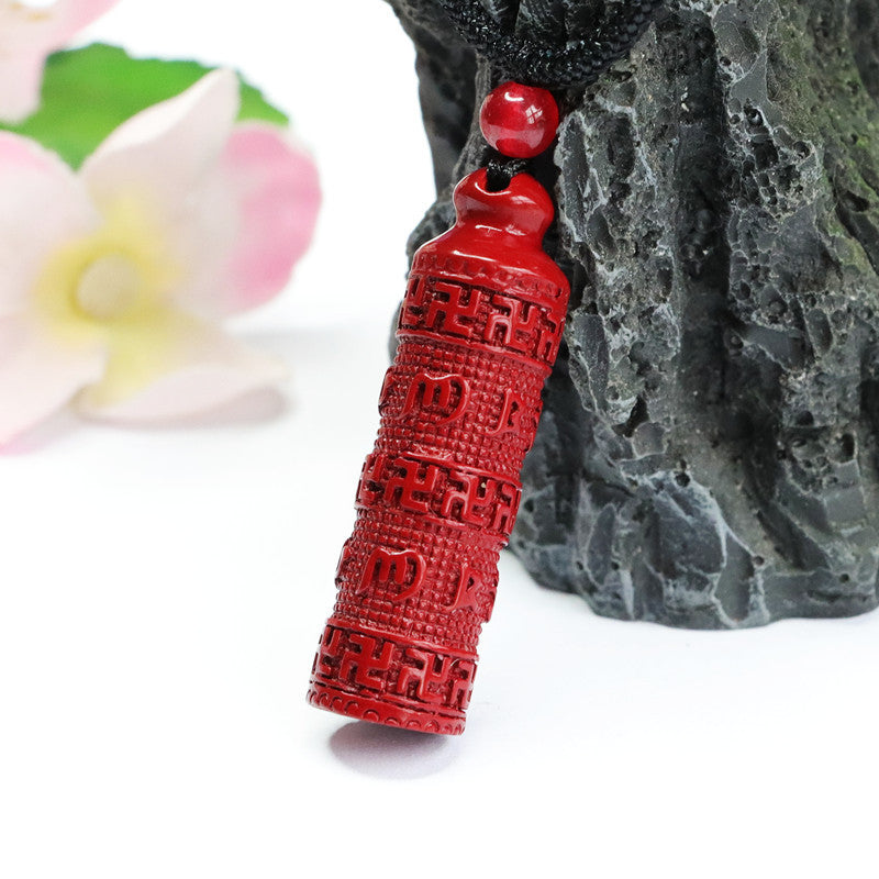 Cinnabar Pendant with Purple Gold Sand and Six-character Proverb design