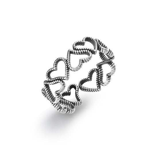 Forward and Reverse Hollow Heart Shape Opening Sterling Silver Ring