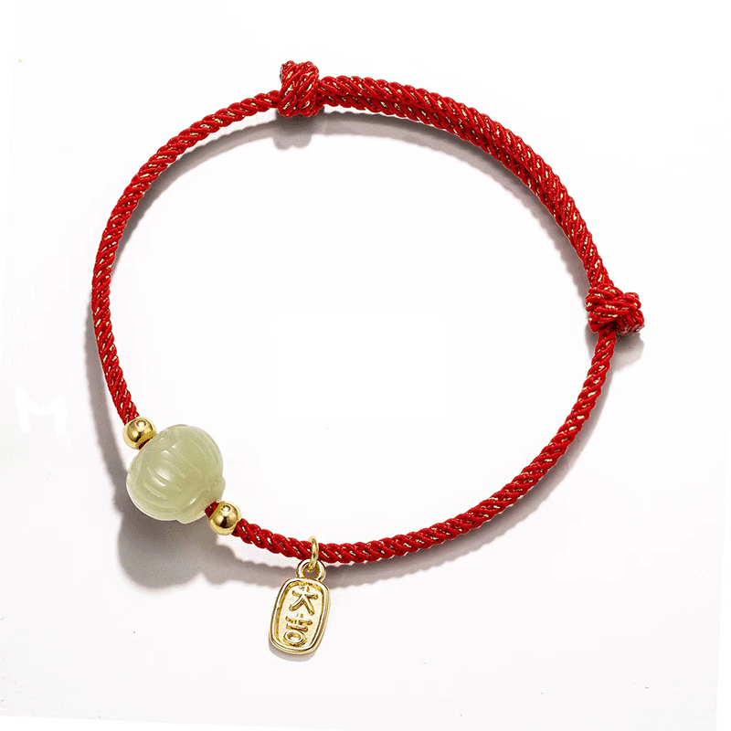 Fortune's Favor Sterling Silver Couple Bracelet with Hetian Jade Red Cord