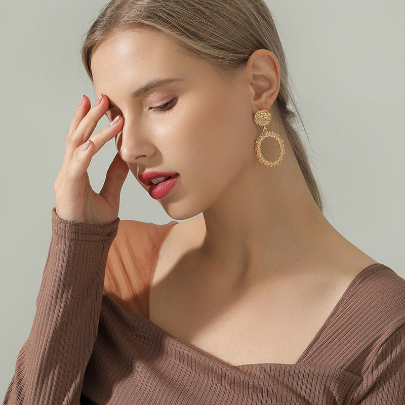 Frosted Tide Metal Earrings with Geometric Design