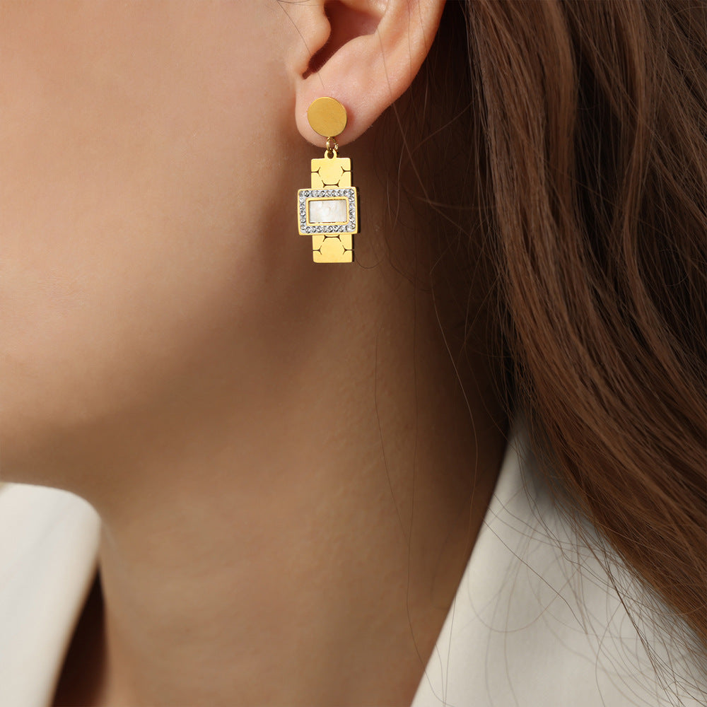 Golden Geometric Square Pendant Earrings for Women