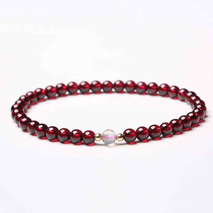 Elegant 14k Gold Garnet and Moonlight Stone Bracelet for Women