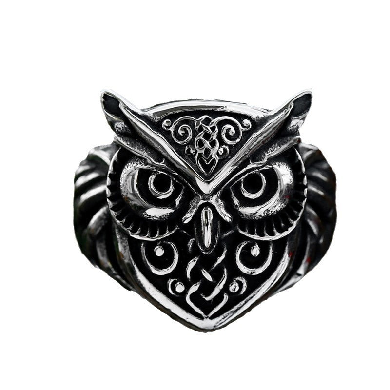 Nordic Vintage Stainless Steel Owl Ring for Men - Personalized Titanium Steel Jewelry