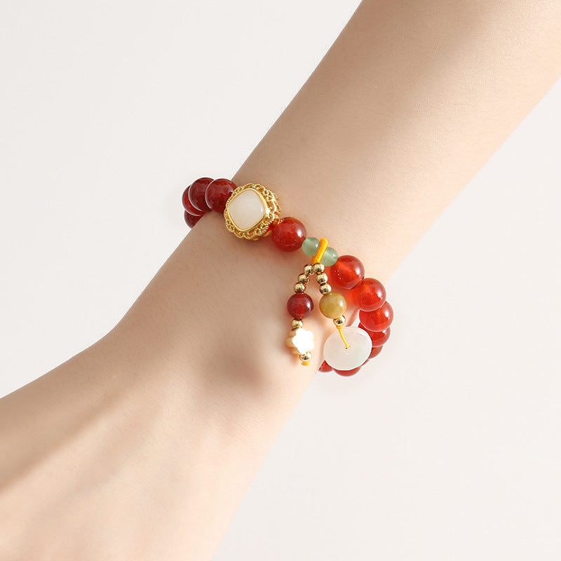 Chinese Style Red Agate Bracelet with Sterling Silver Safety Clasp