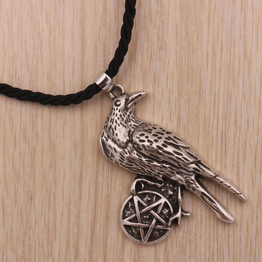 Viking Odin Crow Metal Necklace with European Tassel Pendant for Men