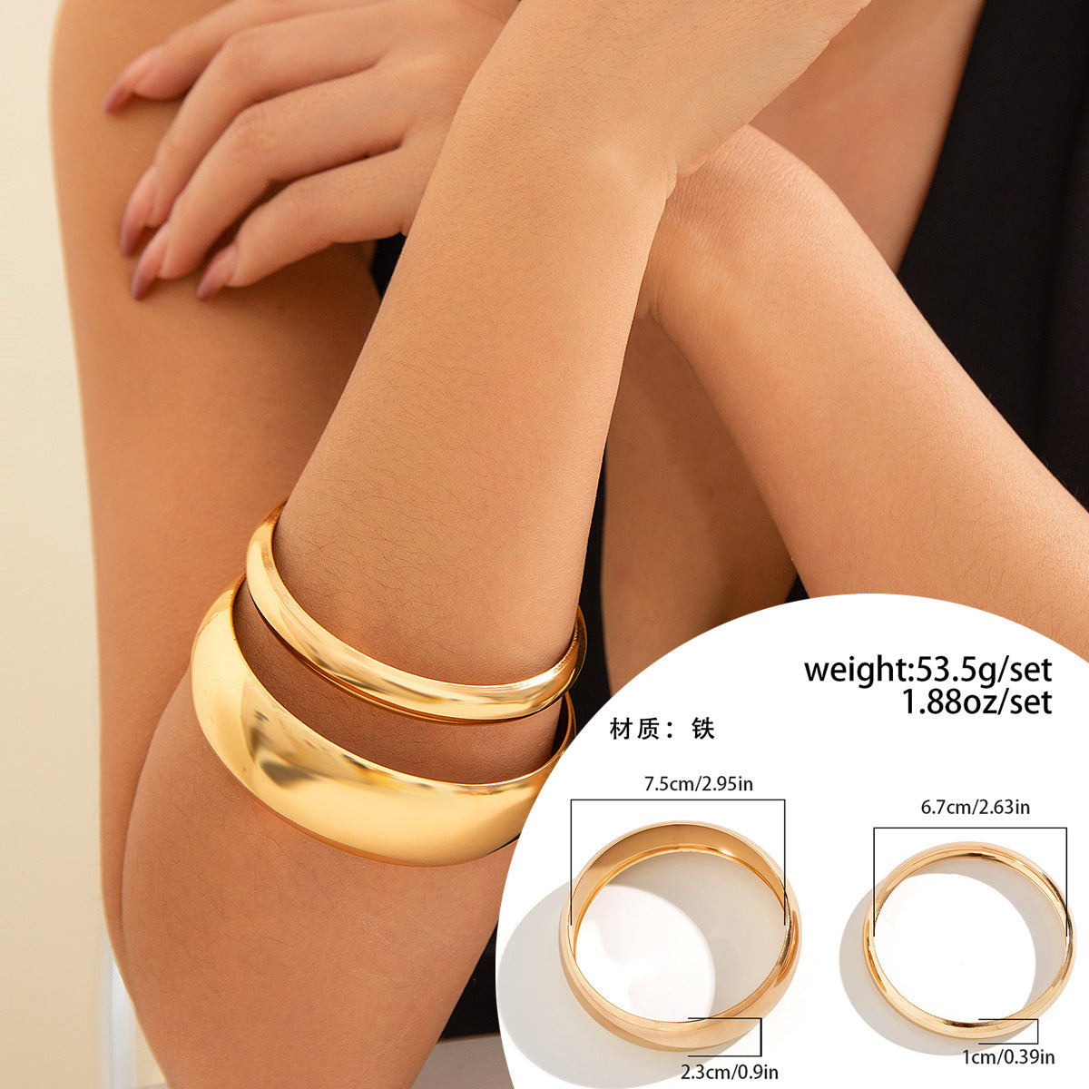 European and American Geometric Curved Exaggerated Opening Bracelet Set Bracelet with Niche Trend Design