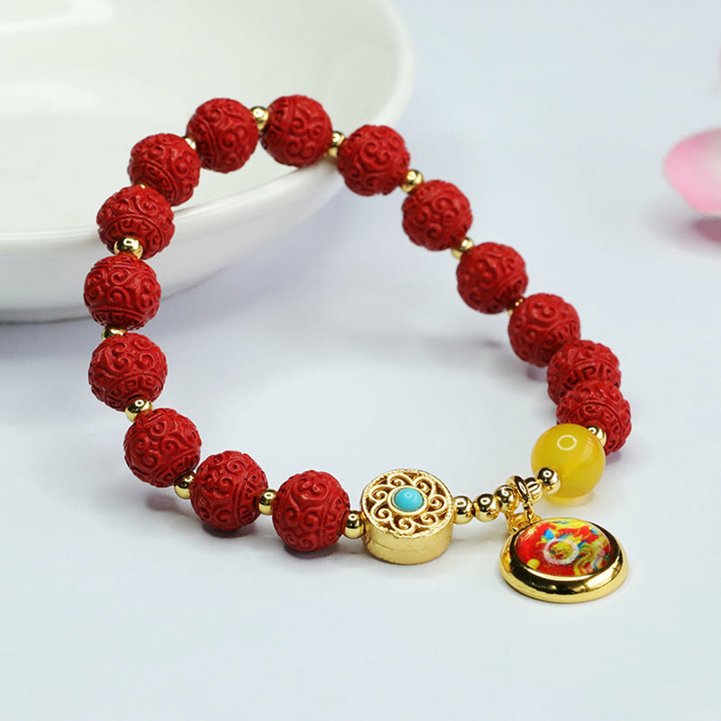 Cinnabar Bracelet with Red Sand Emblem Bead Bracelet and Female Ethnic Style