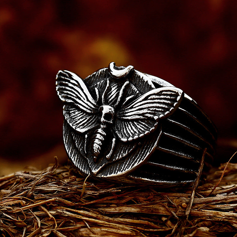 Titanium Steel Retro Skeleton Moth Ring for Men - Cross-Border Stainless Steel Casting