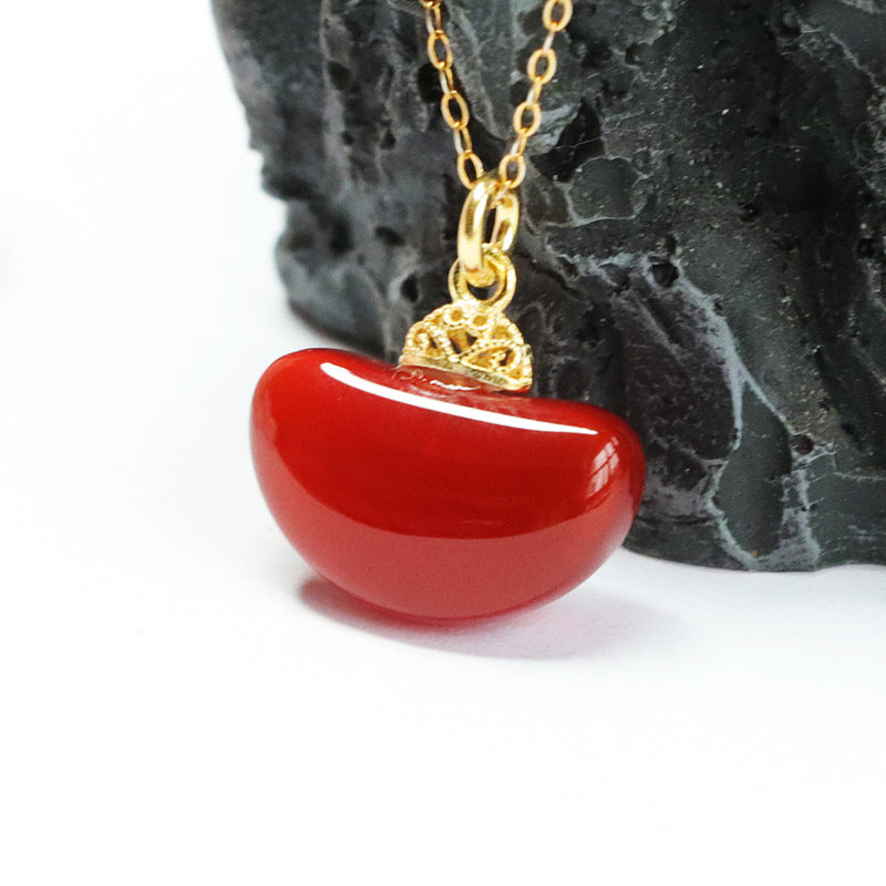 Fortune's Favor S925 Silver Natural Red Agate Yuanbao Pendant Necklace Jewelry