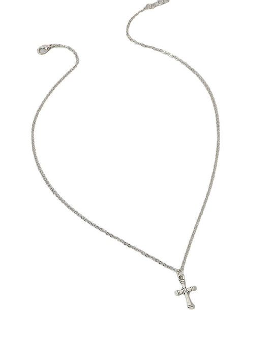 European-American Fusion: Stylish Cross Necklace with Vintage Sweater Chain