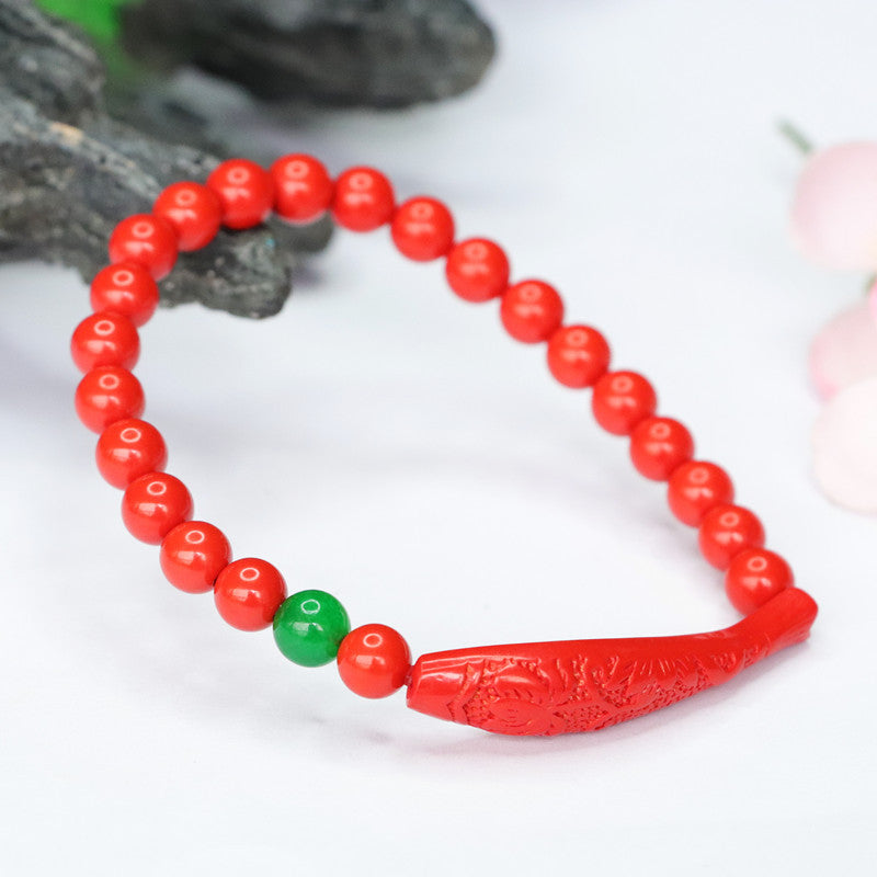 Red Cinnabar Koi Bracelet - Sterling Silver Jewelry