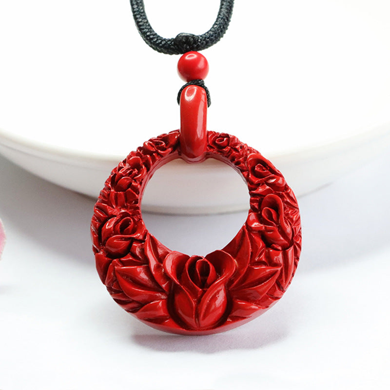 Red Sand Flower Sterling Silver Pendant with Cinnabar Stone