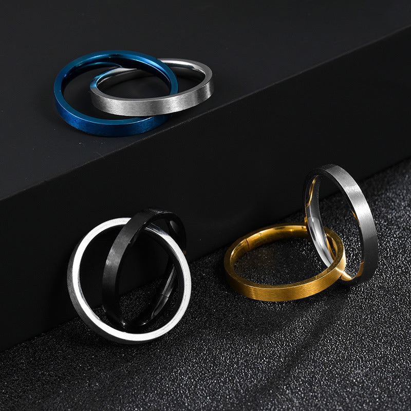 Two-Tone Double-Engraved Titanium Steel Men's Ring with Long-Lasting Vacuum Plating