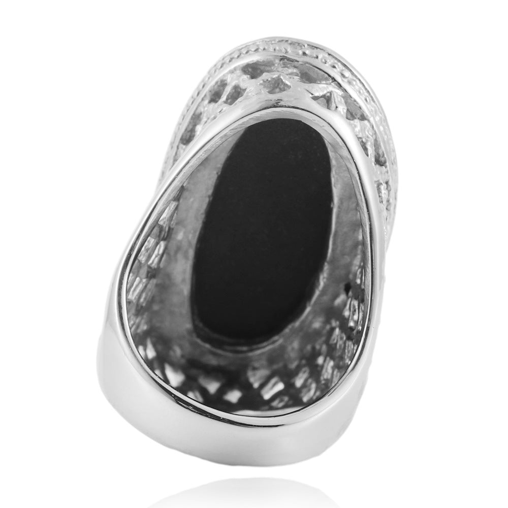 Stylish Titanium Steel Oval Hollow Versatile Ring for Men and Women - Black Epoxy Finish