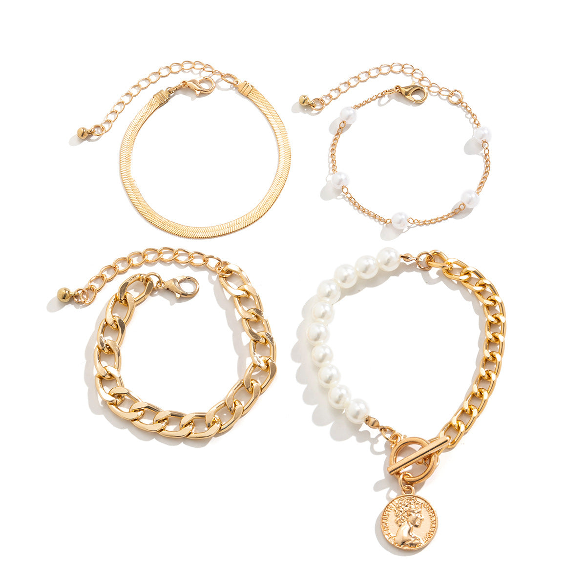 European Multi-portrait Imitation Pearl Bracelet Set with Cross Chain - Vienna Verve Collection