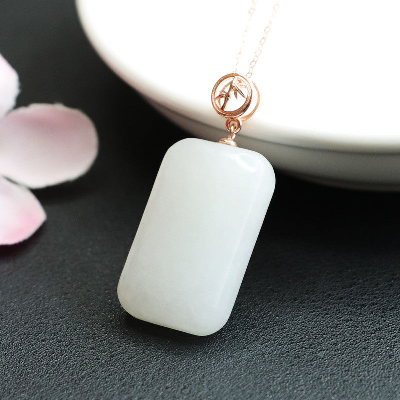 Heavenly Hetian White Jade Rectangle Necklace