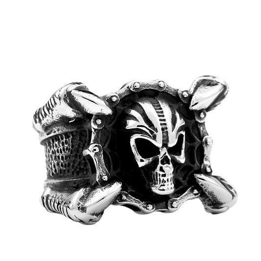 Men's Titanium Steel Skull Ring - Edgy Punk Style with Dominating Chain Design, Wholesale European & American Fashion