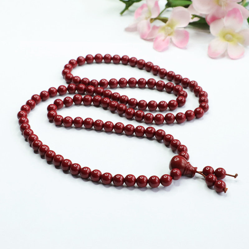 Buddha Beads Necklace and Bracelet Set with Cinnabar Stones