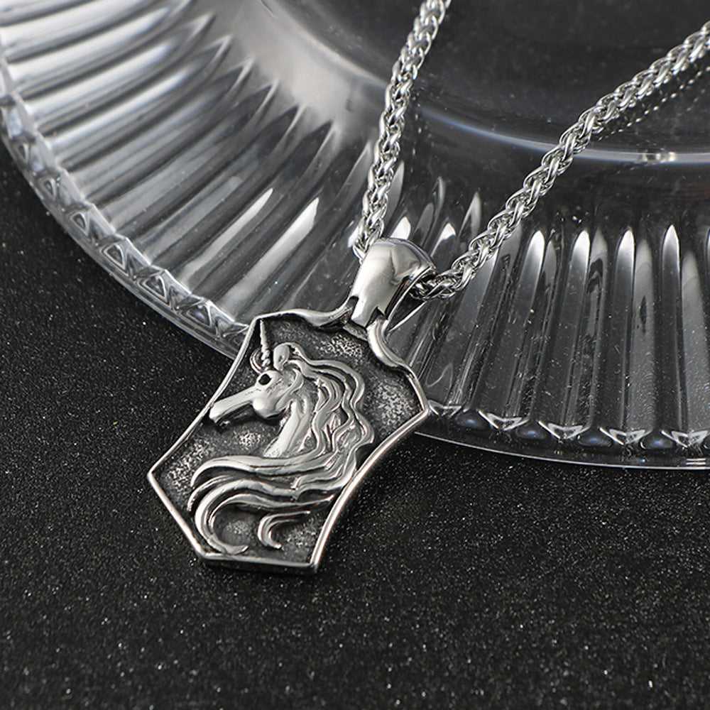 Titanium Steel Unicorn Pendant Necklace for Men - Retro Hip-Hop Style