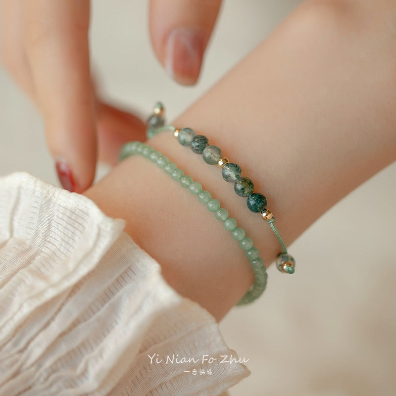 Lucky Gold Stacking Bracelet with Aquatic Grass Agate - Fortune's Favor Collection