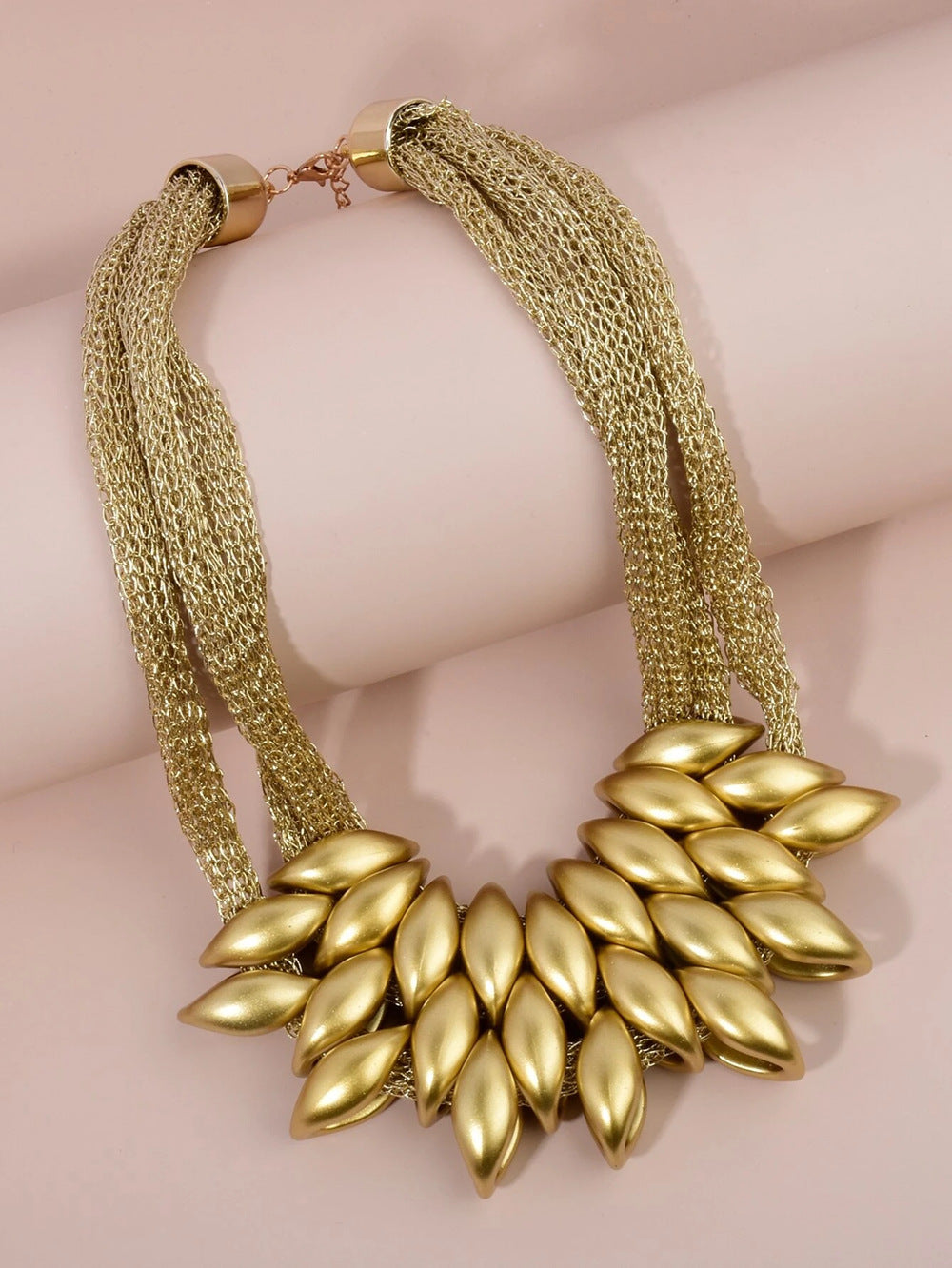 Exotic Gold Tassel Necklace with Acrylic Details and Clavicle Chain