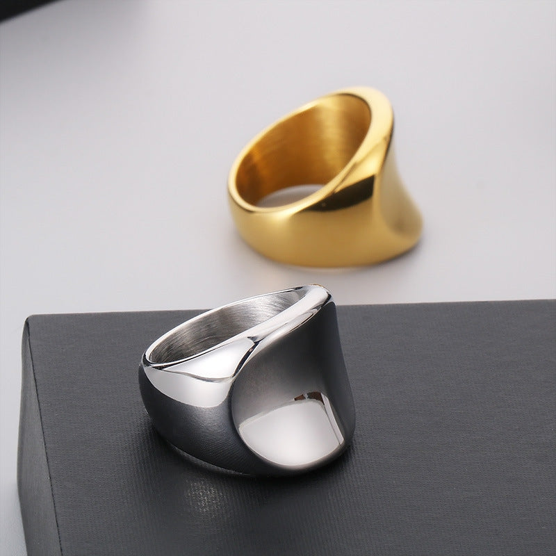 Luxury 18k Electroplated Men's Wide Band Ring - Minimalist Stainless Steel Design